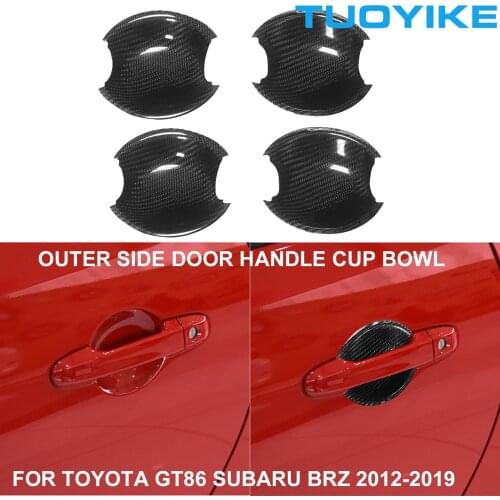 4pcs/set Car Styling Real Carbon Fiber Outer Door Handle Side Cup Bowl Cover Sticker Trim For Toyota GT86 Subaru BRZ 2012-2019