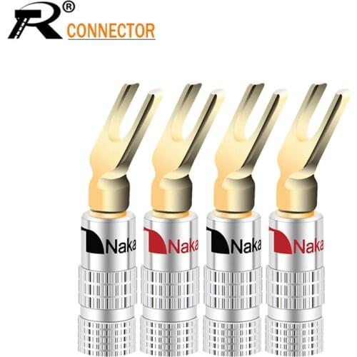 4pcs Nakamichi Gold Plated Y/U- type Banana Plugs Set Cable Wire Connector Fork Spade Speaker Plug Adapter Audio Terminals