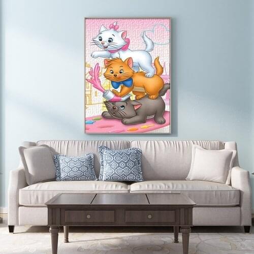 Disney Diamond Painting 5D DIY Full Square Round Cartoon Animal Cat Squeezing Toothpaste Mosaic Cross Stitch Kits Home Decor