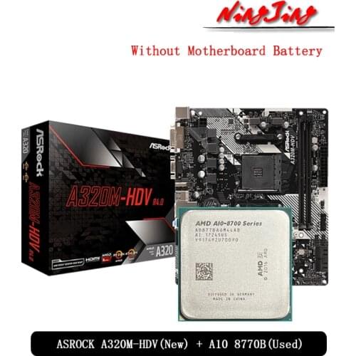 AMD A10-Series A10 8770B CPU + ASROCK A320M HDV R4.0 Motherboard + Pumeitou DDR4 16G(8G*2) 2666 MHz RAMs Suit Socket AM4 All new