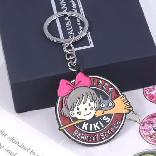 Anime Miyazaki Hayao Kiki Delivery Service KeyChain Cute Cartoon Figure Keyring Model Enamel Men Key Pendant Women Jewelry Gift