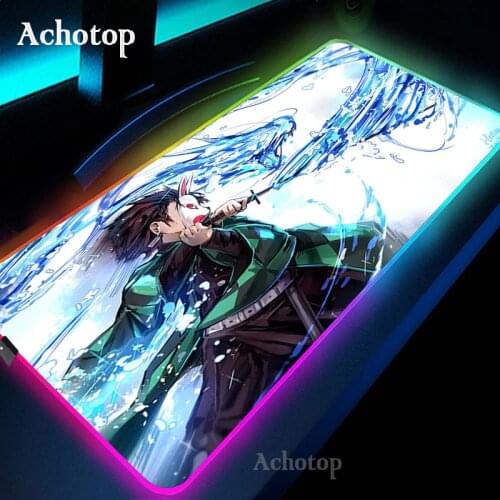 Anime Demon Slayer Kimetsu No Yaiba Large LED Light Gaming Mouse Pad RGB PC Gamer Computer Lock Edge Desk Keyboard Xxl Desk Mat