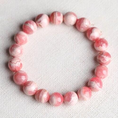 Red Pattern Stone Rhodochrosite Natural Crystal Bracelets Pink Peach Pattern Bracelet Simple Popular Crystal Jewelry