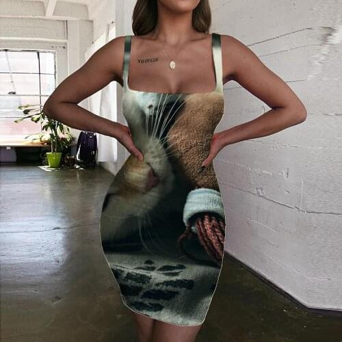 Giyu Brand Cat Dresses Women Animal Ladies Dresses Lovely Bodycon Dress Novelty Sundress Womens Clothing Summer Vintage