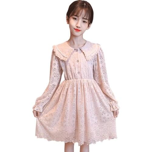 Dresses For Girls Lace Floral Girl Child Dress Casual Style Dress For Kids Spring Autumn Kids Costume 6 8 10 12 14