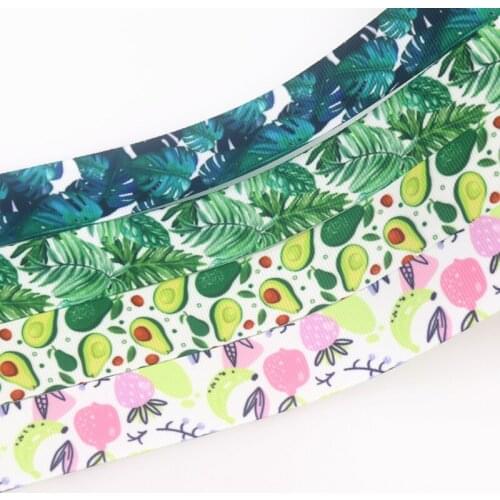DHK 50yards Avocado Fruit Leaf Jungle Printed Grosgrain Ribbon Accessory Hairbow Headwear Decoration DIY Wholesale OEM S1612