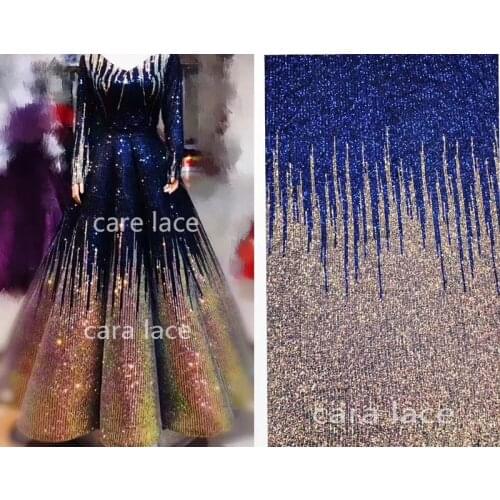Hot Sale African Sequins Lace Fabric High Quality Cord Lace trim African French Net Lace Fabric For Blue Party Dress DYSZP4