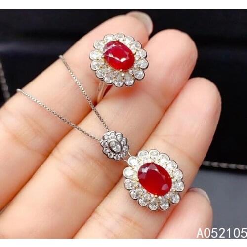 KJJEAXCMY fine jewelry 925 sterling silver inlaid Natural ruby women vintage fashion OL style gem pendant ring set support detec