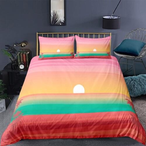 Red Pink Sunset Bedding Set Romantic Duvet Cover Sets Comforter Bed Linen King Size Gift Fashion Modern Landscape Bedclothes