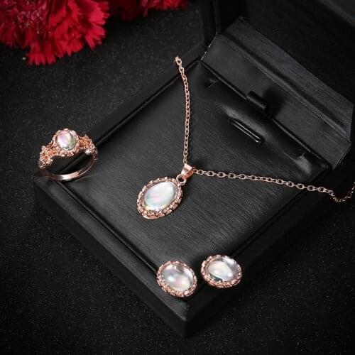 Crytal Necklace Jewelry Sets Women Vintage Elegant Water Drop Pendants Necklaces Drop Earrings And Ring Gifts For Mom/Girlfriend