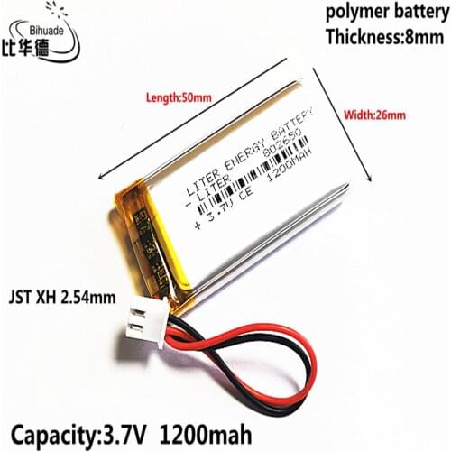 10pcs JST XH 2.54mm 3.7V 1200MAH802650 Lithium Polymer LiPo Rechargeable Battery For Mp3 headphone PAD DVD bluetooth camera