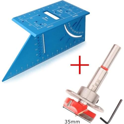 Woodworking Multifunctional Angle Ruler 45/90 Degree Aluminum Alloy Line Drawing Gauge Hinge Hole Positioning Line Drawing Ruler