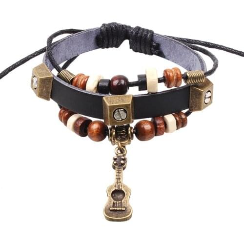 Fashion Guitar Beaded Bracelet Unique Handmade Antique alloy Bracelet Valentines Birthday/Christmas Gift