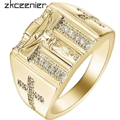 Hip Hop Cross Ring Prayer Christian Jesus Rings White Cub Zirconia Wedding Finger Ring for Punk Men Jewelry Accessories Gifts