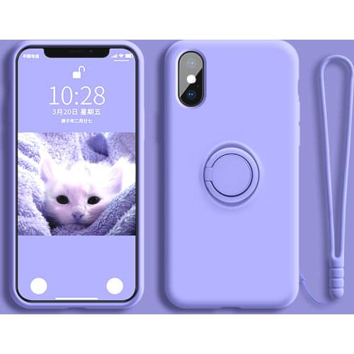 Soft Liquid Silicone Case For iPhone 12 11 Pro Max XS Mini X XR 7 8 6 Plus iPhone12 iPhone11 8Plus Covers With Ring Holder Stand