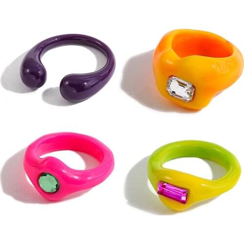 Cute Candy Color Acrylic Resin Irregular Rings Set for Women Girls Trendy Transparent Crystal Rings Female Y2k Jewelry Gifts