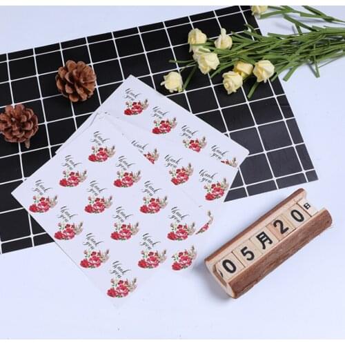 120pcs/lot Round Thank you Rose Flower Adhesive Baking Seal label Handmade Gift sticker