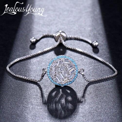 New Luxury Blue Round Zircon Adjustable Chain Bracelets Inlay Irregular Crystal Charm Friendship Bracelet for Women Gift