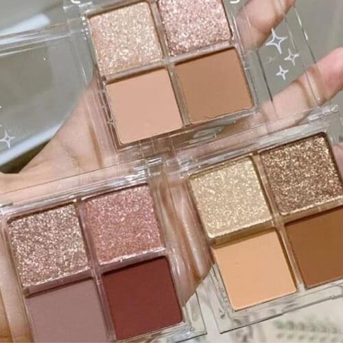 Four Square Grid Eyeshadow Palette Shiny Matte High Gloss Three-dimensional Earth Color Eyeshadow Non-smudge Cosmetics TSLM1