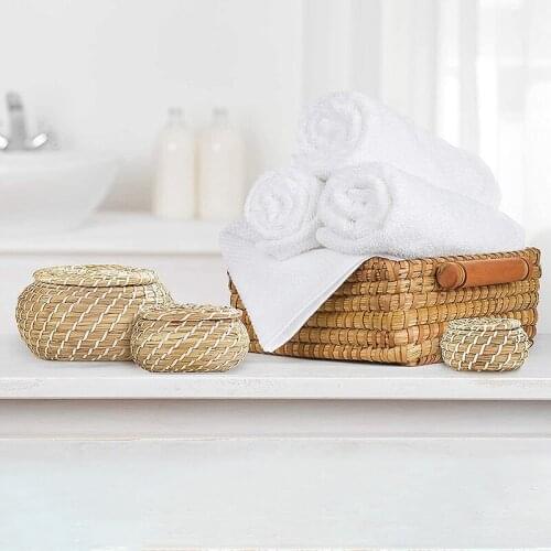 Storage Basket Straw Woven Handmade Woven Organizer Box with Lid Round Snacks Sundries Organizer Basket Organiser Boxes
