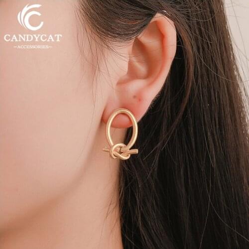 Simple Trendy Knotted Stud Earrings Women Fashion Jewelry Statement Gold Silver Color Black Geometric Ear Nail Gifts Wholesale