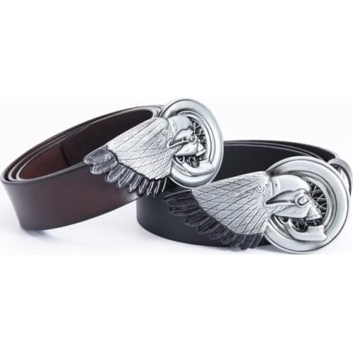 New mens personality style eagle shape zinc alloy belt buckle real cowhide casual fashion all-match belt