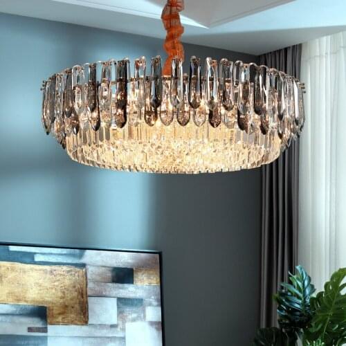 Luxury Foyer Deco Led Pendant Lights Modern Gray & Clear Crystal Chain Hanging Lamp Lustre Gold Led Luminarias Indoor Lighting