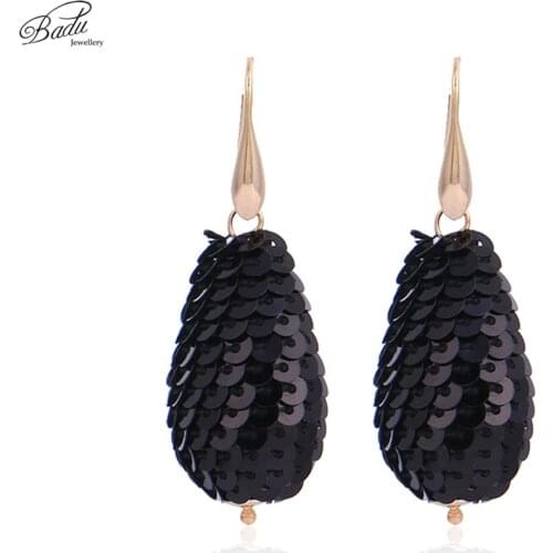 Badu Black Sequins Earring Wild Vintage Dangle Earrings for Women Geometric Golden Party Jewelry Wholesale