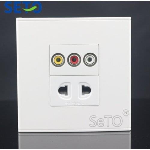 SeTo 86 Type One Port RCA AV Audio +Two hole Power Socket Panel Wall Plate Socket Keystone Faceplate