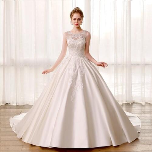 SL-6806 plus size ball gown wedding dresses stain sleeveless bridal dress sheer neck lace appliques wedding bride gown for bride