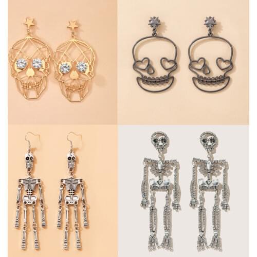 Tocona Punk Skull Drop Dangle Earrings for Women Luxury Rhinestone Hollow Heart Geometric Bohemian Tassel Jewelry Accessories
