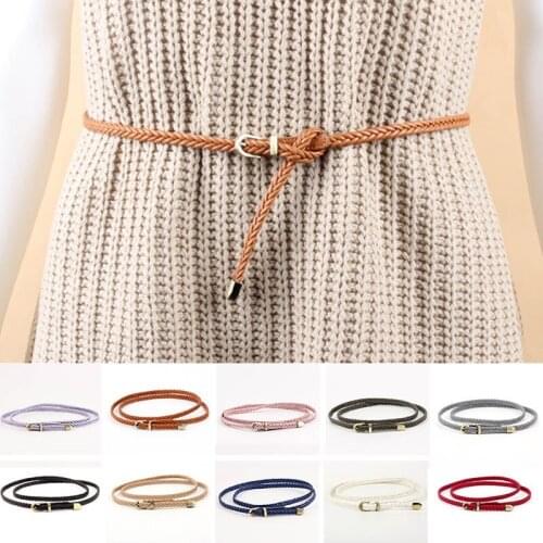 Vintage Women Stretch Twist Woven Belt Wax Rope Braided Waistband Fashion Casual Female Belt For Jeans Dress Metal Buckle Belts
