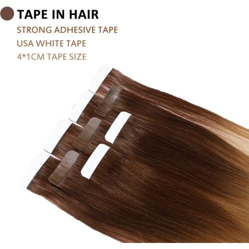 Sindra 14"- 24" Tape in Human Hair Extensions Straight Remy On Adhesive Invisible PU Weft Extensions Balayage Color #6 to 613b