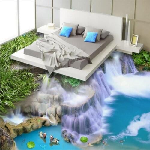 Wellyu Customized large mural pvc waterproof 3D waterfall living room bathroom floor thick wear-resistant floor