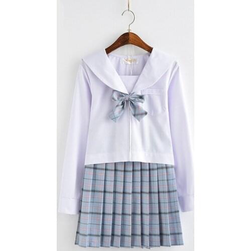 Japanese Sailor Suit For Women School Sailor Uniform White Shirt Pliad Pleated Skirt long Kawaii Cosplay Graduation Girls Suit