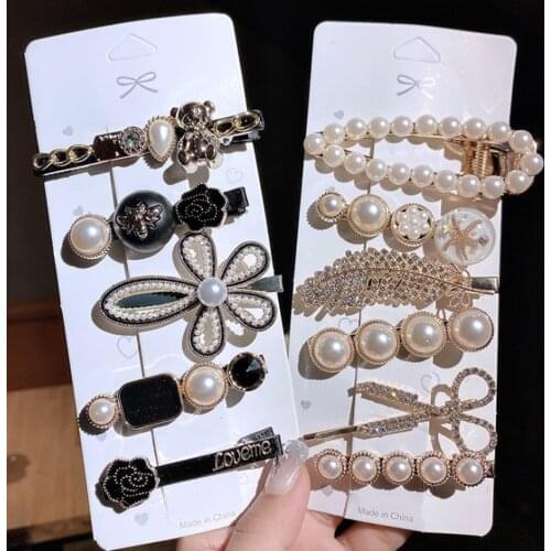 3/4/5pcs New Retro Hairpins Set Pearl Hair Clip For Women Korean Geometric Crystal Barrettes Girls Hair Accessories Fashion