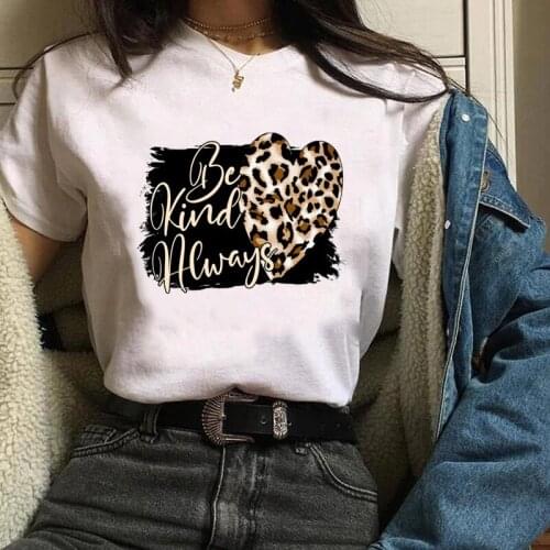 Women Graphic Leopard Heart Short Sleeve Casual Trend 90s Ladies Print Clothes Lady Tees Tops Female T Shirt Womens T-Shirt