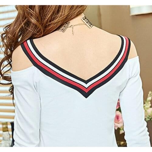 Striped t shirt women tops long sleeve t-shirt women t shirts tee shirt femme camisetas mujer 2018 fashion Off The Shoulder Top