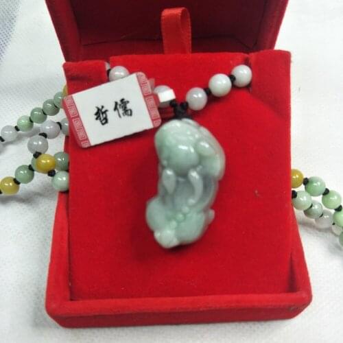 Zheru Jewelry Pure Natural Jadeite Carved Two-Colored Beast Pixou Pendant Three-Color Jade Bead Necklace Send Class A Certificat
