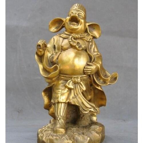 10"Old Chinese Bronze Pig God Zhu Bajie Wuneng of Famous Xi Youji prong Statue