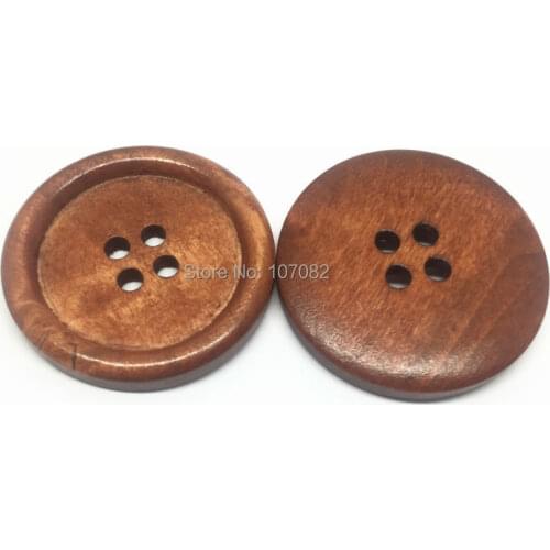 100pcs Large 35mm Brown Round 4-Hole Wood Buttons Sewing Accessories Coat Sweater Cloth Button Crafts Embellishments Cardmaking