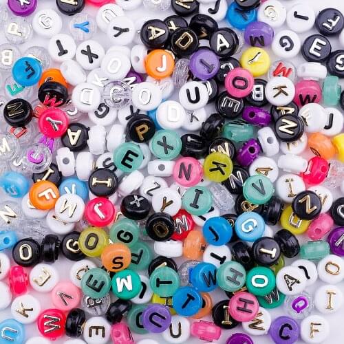 50PCS Mixed 10x6mm Letter Acrylic Bead Round Flat Alphabet Loose Spacer Beads For Jewelry Making Handmade DIY Bracelet Earring