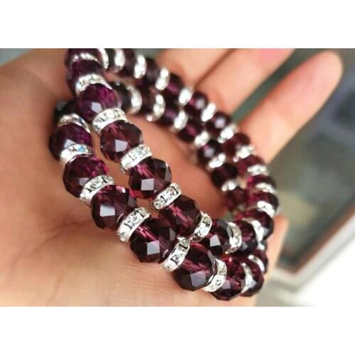 One piece Silver Plated Purple Crystal Brown Stretch Beads Bracelet gcb1382