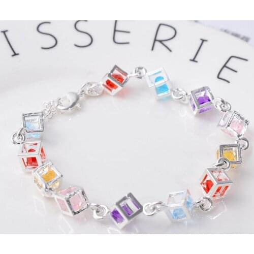 Fashion Magic Cube Charm Bracelet For Women with Crystal Inside Luxury Silver Plated Bracelet Bangles Jewelry Pulseira Feminina