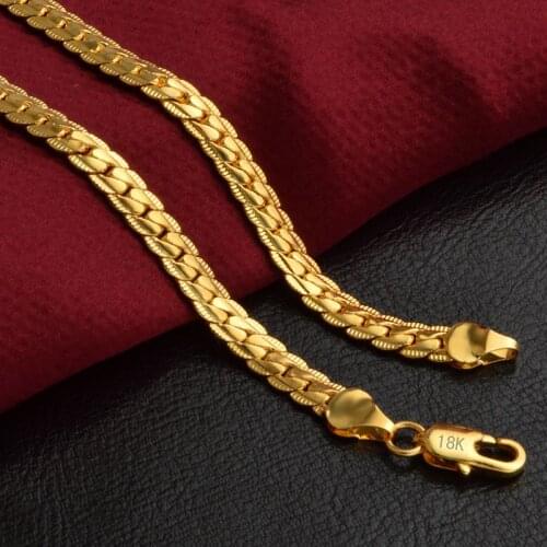 5mm M925 sterling Silver color necklace unisex flat snake chain lobster buckle collar men and women models Gold