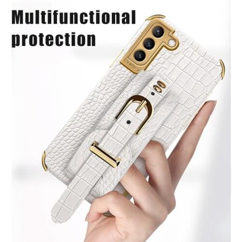 Crocodile Pattern Wrist Strap Stand Holder Case for Samsung Galaxy A52 A32 A12 A72 5G Coque S21 S20 Ultra Soft TPU Back Cover