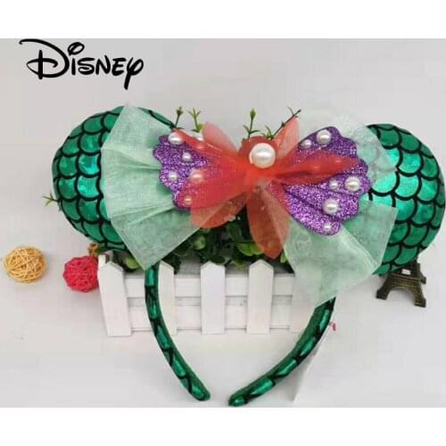 Disney 2020 Mermaid Headband Disneyland Mickey Ears Headwear Accessories Girl Toy Party Decoration Headdress Christmas Gifts