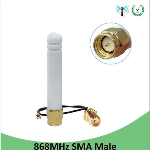 20pcs 868MHz 915MHz Antenna 2dbi SMA Male Connector GSM 915 MHz 868 MHz antena antenne waterproof+21cm RP-SMA/u.FL Pigtail Cable