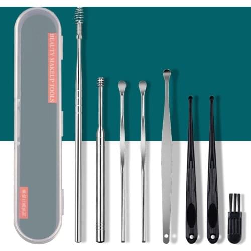 8Pcs/set Ear Wax Pickers Stainless Steel Earpick Wax Remover Curette Ear Pick Cleaner Ear Cleaner Spoon Set Care Ear Clean Tool
