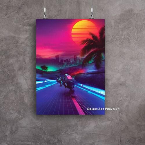 Canvas Synthwave Midnight Outrun Pictures Home Decoration Paintings Poster HD Prints Wall Art Modular Living Room Framed